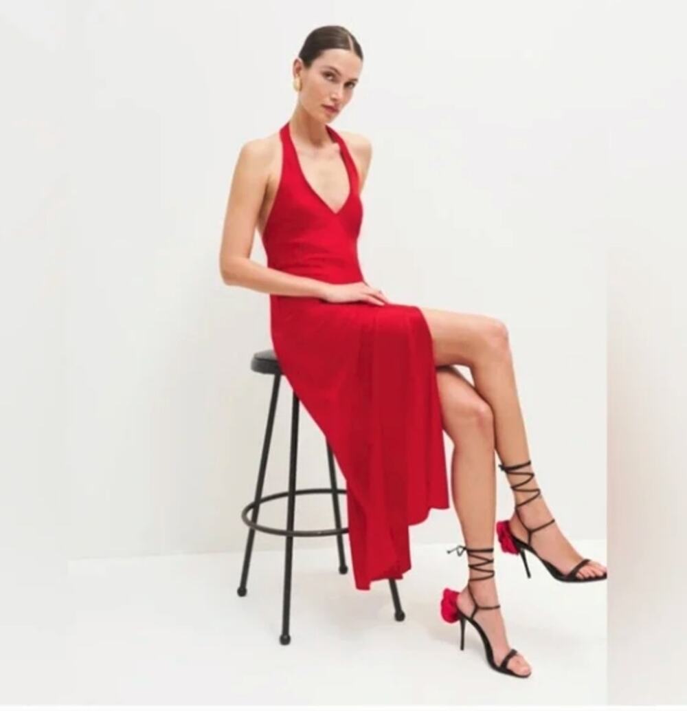 Reformation Womens Meral Satin Dress Cherry Size XL NWT